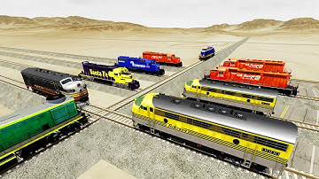 Impossible Five Rail Tracks Crossover VS Trains Crossing - BeamNG.Drive