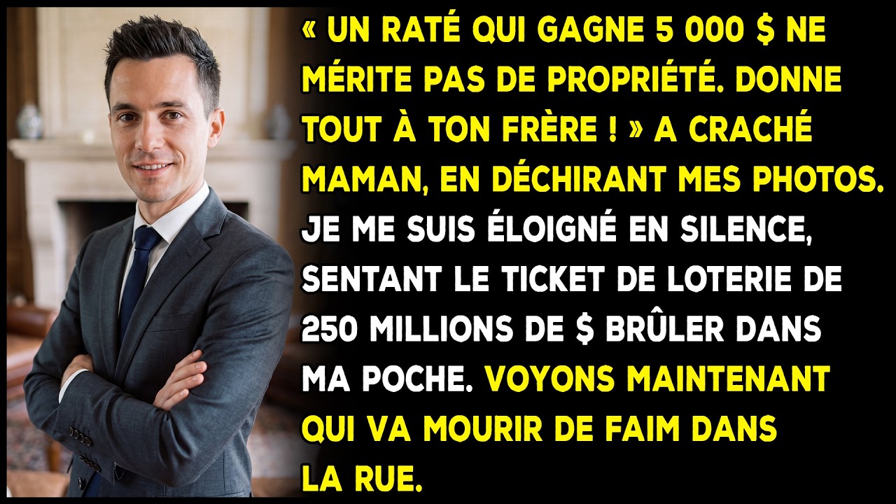 Le jour où ma mère a déchiré mes photos d’enfance en hurlant que j’étais un raté, j’avais un ticket de loterie gagnant de deux cent cinquante millions de dollars dans ma poche. Elle venait de...