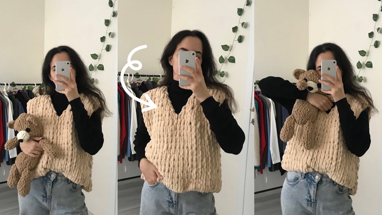 Tığ yok şiş yok / Puffy ip ile süveter örelim / no hook no needle