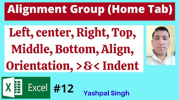 Home Tab Alignment Group |Left, Center, Right, Orientation, decrease & increase Indent | | Excel |