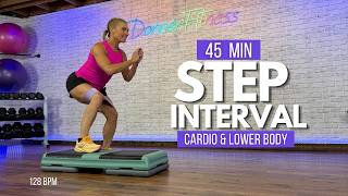 45 Min Step Aerobics + Lower Body Workout | Cardio & Band Intervals
