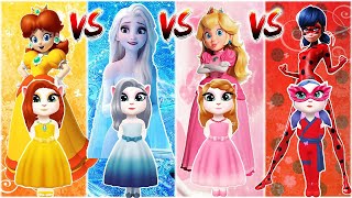 My Talking Angela 2 💖 Princess Daisy Vs Frozen Elsa Queen Vs Princess Peach Vs Miraculous Ladybug