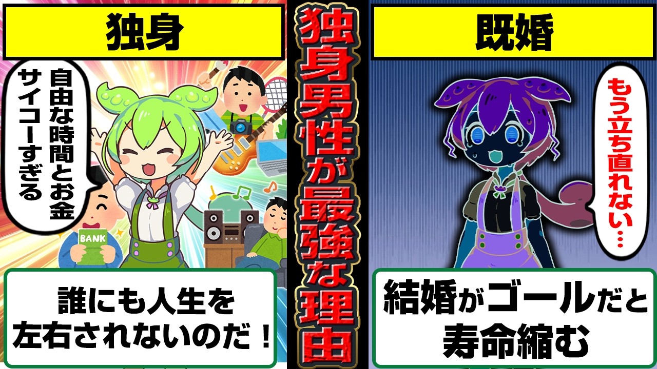 とうとう独身が最強な時代が到来…生涯独身の日本人が3割に【ずんだもん】