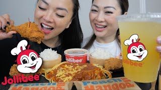 JOLLIBEE Feast with SAS *Funny* Spicy Chickenjoy with Spaghetti Mukbang | N.E Lets Eat