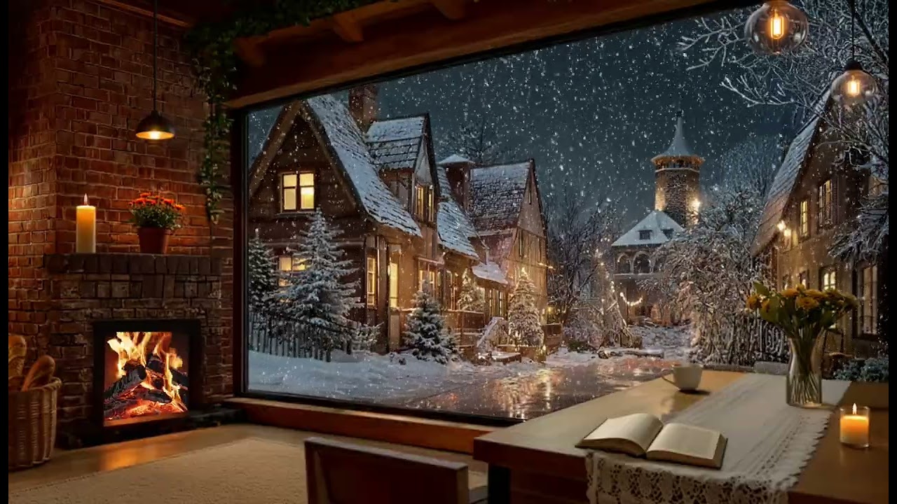 It's 4AM in a Quiet Snowy European Village ☃️ Warm Fireplace & Soft Jazz