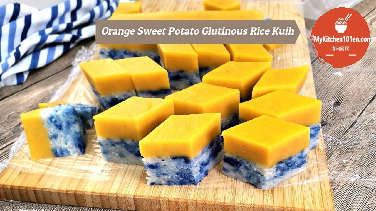 Vegan Orange Sweet Potato Seri Muka (Glutinous Rice Kuih 