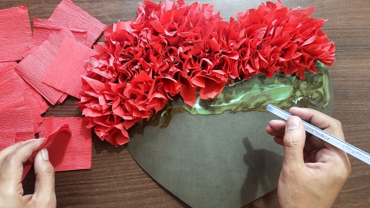 Crepe paper puffy Heart valentine's window decorations craft /DIY Valentines day / Best out of waste