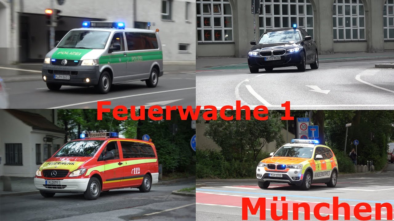 [Sehr rasante Einsatzfahrt] Zusammenschnitt von Einsatzfahrten von und an der Feuerwache 1 München