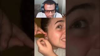 Unbelievable ear pimple pops and splatters mirror!  #blackhead #popping #whitehead