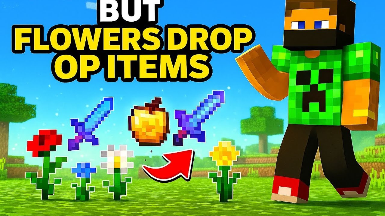 Minecraft but flowers drop op items in hindi - YouTube