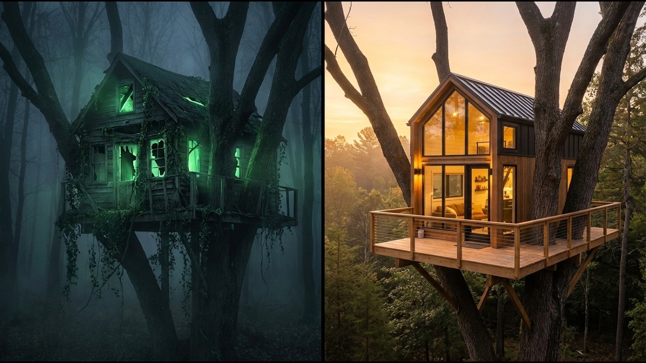 I Turned an Abandoned $500 Haunted Treehouse into a LUXURY Tiny Home (ASMR)
