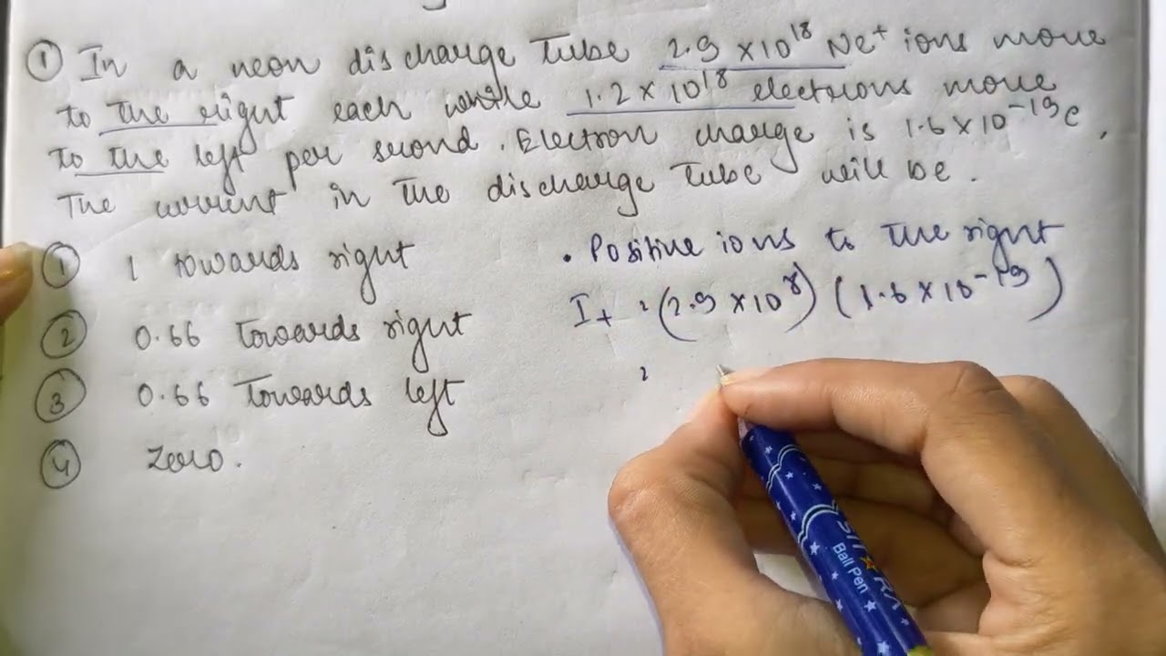 In a neon discharge tube 2.9 *10¹⁸ Ne+ ions move to the right each while 1.2 *10¹⁸ electrons move to
