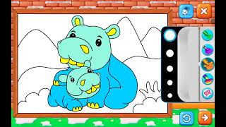 Cute Hippo Coloring for Kids 🦛 | Mommy and Baby Animal Drawing