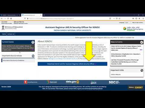 Admit card for IGNOU Recruitment | Step by step instruction for downloading| Notification from IGNOU
