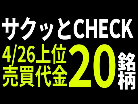 サクッとチェック！売買代金上位20銘柄　4/26　株式テクニカルチャート分析