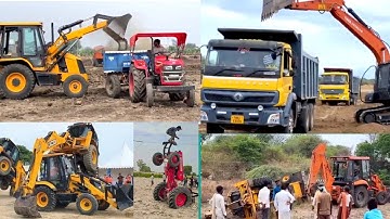 Mahindra JCB new Arjun Swaraj powertrac dumper truck JCB 3DX machine loading Sonalika tractor 🚜🚜