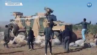 Kobani'de Türk Devriye Tanklarına Taşlı Protesto