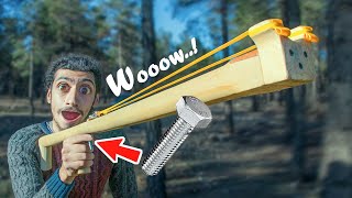 Powerful Wooden Slingshot Rifle(30 meters test)