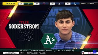 Oakland Athletics select Tyler Soderstrom from Turlock HS with the 26th pick of the 2020 MLB Draft