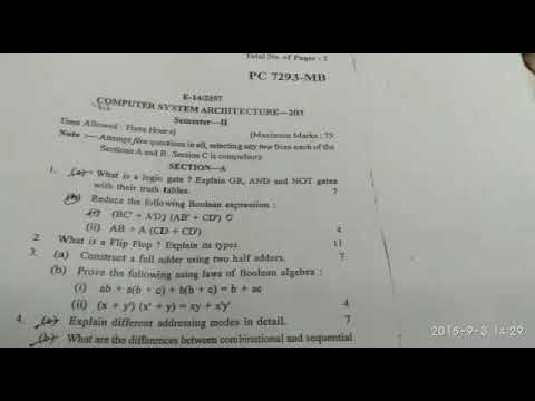 Computer system architecture question paper - YouTube