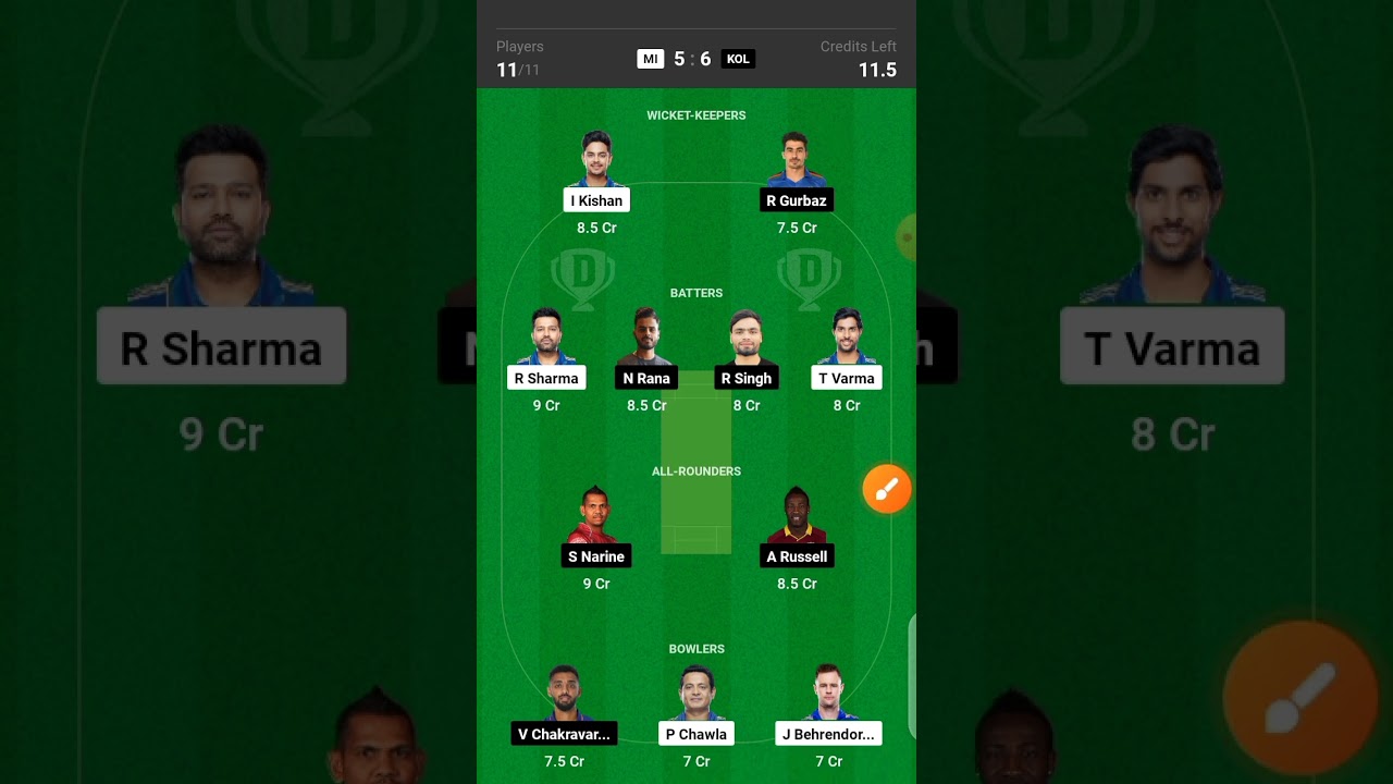 mumbai vs kolkata dream11 prediction | mi vs kol dream11 team |ipl 2023 dream11 team today match