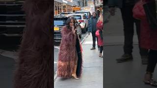 Niecy Nash Covers Up In The Freezing Cold In A Fur Coat 