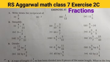 RS Aggarwal math class 7 exercise 2C ।। Class 7 exercise 2C RS Aggarwal math solution । Fractions