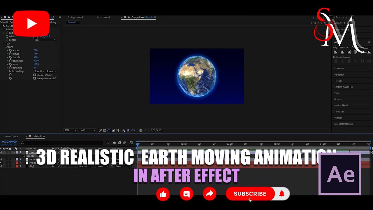 CREATE A 3D REALISTIC EARTH MOVING ANIMATION IN ADOBE AFTER EFFECT II ...