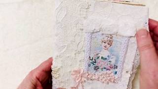 Vintage Shabby Chic Junk Journal Flip Through With Fabric & Lace Cover