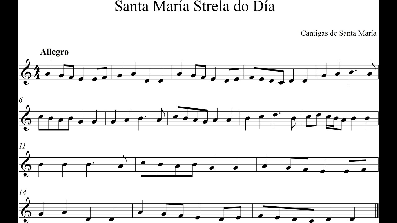 Cantiga Santa María Strela do Día. Partitura para flauta dulce YouTube