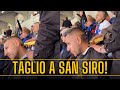 Taglio ai capelli direttamente sugli spalti di san siro   scena insolita durante intertorino