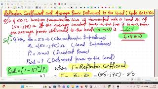 Numerical On Reflection Coefficient and Power Delivered to the Load : Gate 2025 EC