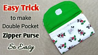 Very Easy Trick for making a Double Pocket Zipper Purse | Hand Purse | Wallet Purse | Purse making
