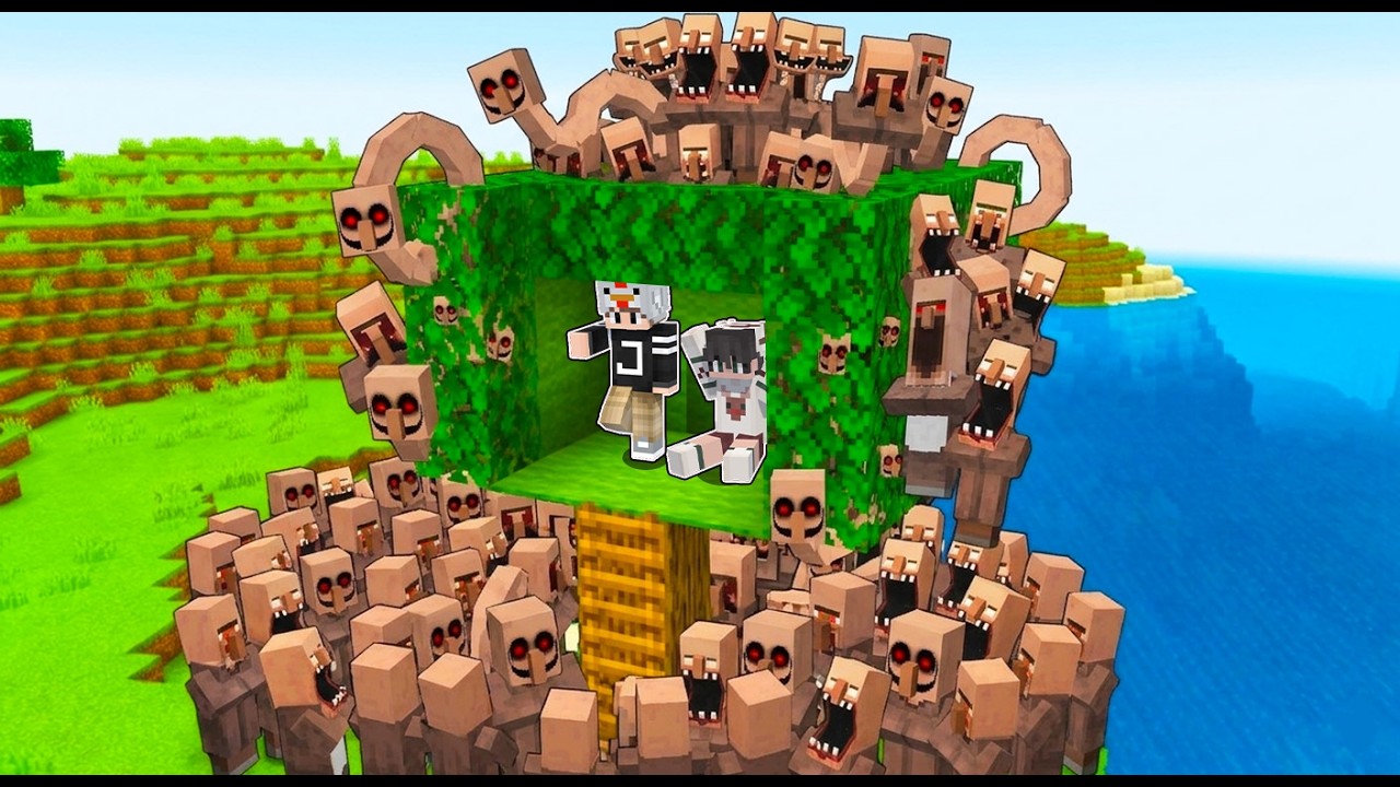 We Build a Tiny Tree House to Escape the Creepy Villagers in Minecraft