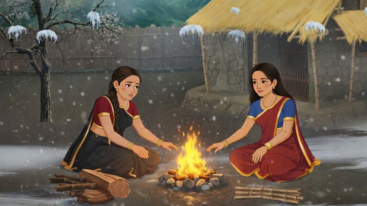 बर्फीली ठंड में दो बहनों की टूटी झोपड़ी | Hindi Story | Hindi kahani | moral stories | cartoon story