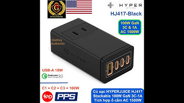 Củ sạc Macbook Pro,  iPhone 13, Note 10+, S21 HYPERJUICE HJ417 Stackable PD/ PPS 100W GaN 3C-1A