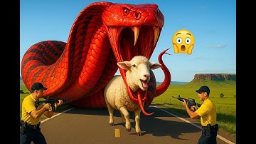 A heroic rescue team battles a giant python to save a helpless lamb 🐍🐑#BraveTeam#WildlifeRescue#