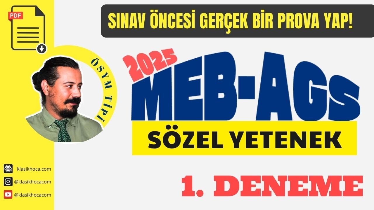MEB-AGS SÖZEL YETENEK DENEME ÇÖZÜMÜ PDF | 2025 | Çıkmış ALES ve DGS Soruları ile