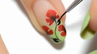 Easy Nail Art Poppy design One stroke