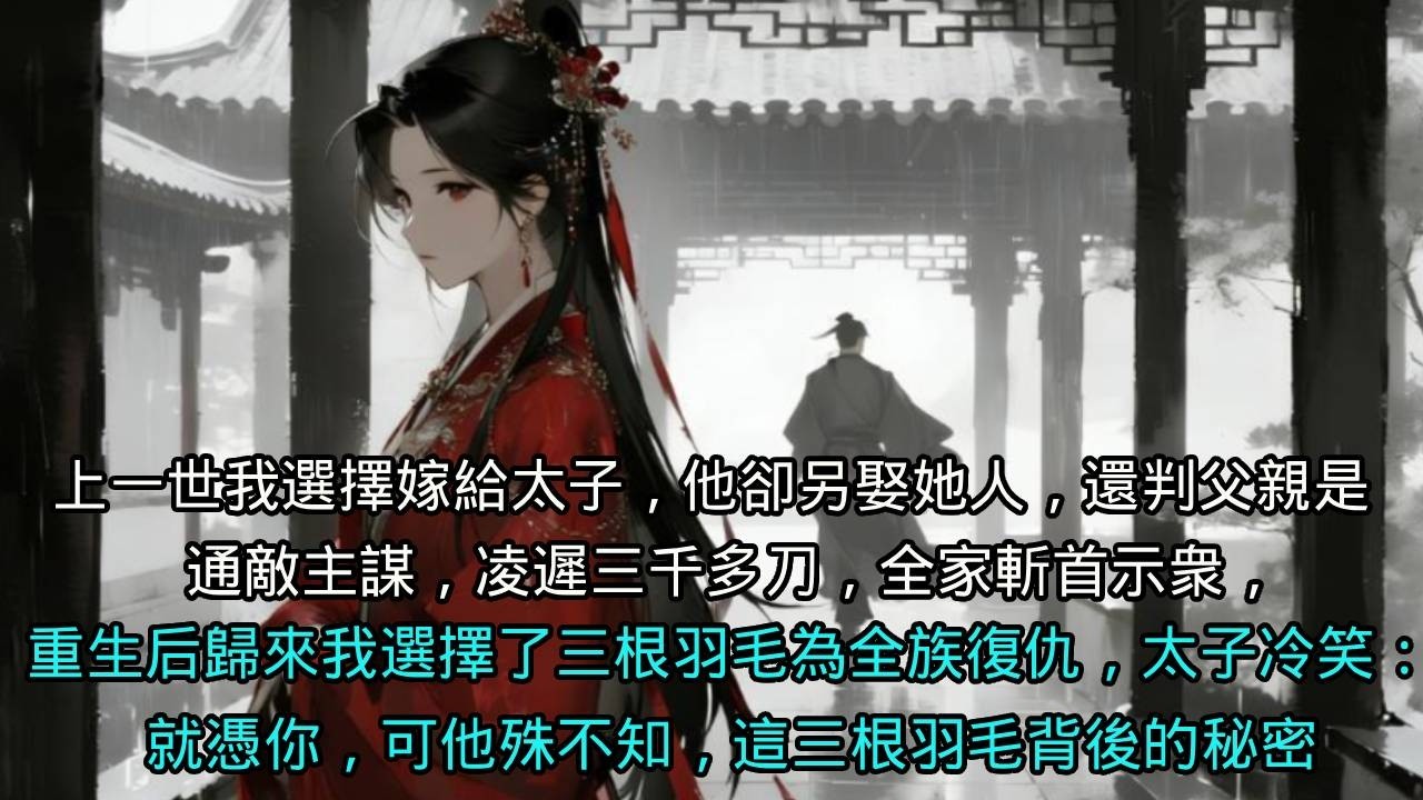 上一世我選擇嫁給太子，他卻另娶她人，還判父親是通敵主謀，凌遲3000多刀，全家斬首示衆，重生后歸來我選擇了三根羽毛為全族復仇，太子冷笑：就憑你，可他殊不知，這三根羽毛背後的秘密...