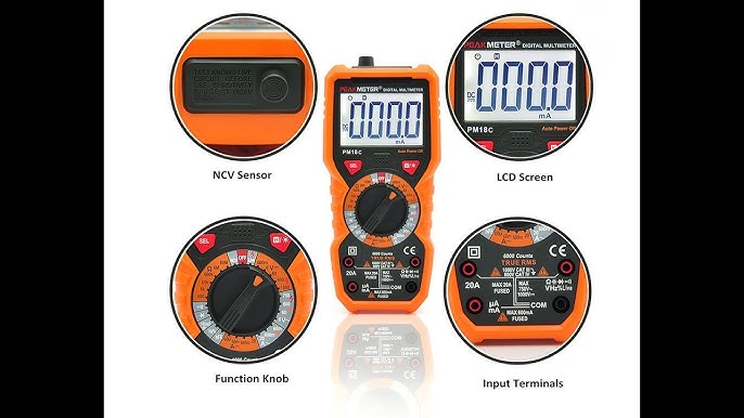 PEAKMETER PM18C Multimètre numérique multifonctionnel True RMS Mesure  Tension AC/DC Courant Résistance Capacité Fréquence Température hFE NCV  Testeur de ligne sous tension 