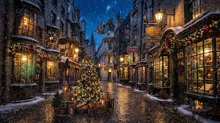 Christmas in Diagon Alley! 🎄Magical Holiday Ambience | Quiet Reading, Crackling Fire & Night Sounds