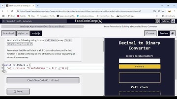 Learn Recursion by Building a Decimal to Binary Converter  Step 49   freeCodeCamp.org