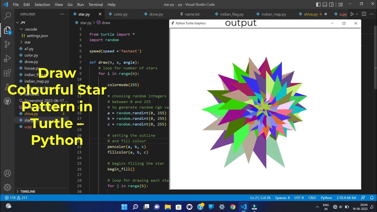 Draw Colourful Star Pattern in Turtle – Python - YouTube