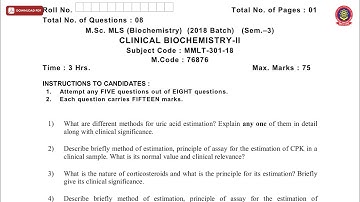 MSC 3RD SEM MLS BIOCHEMISTRY CLINICAL BIOCHEMISTRY 2ND NOV 2019 | PTU