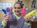 Adorable plush bunnies! Look like peeps! Easter basket!