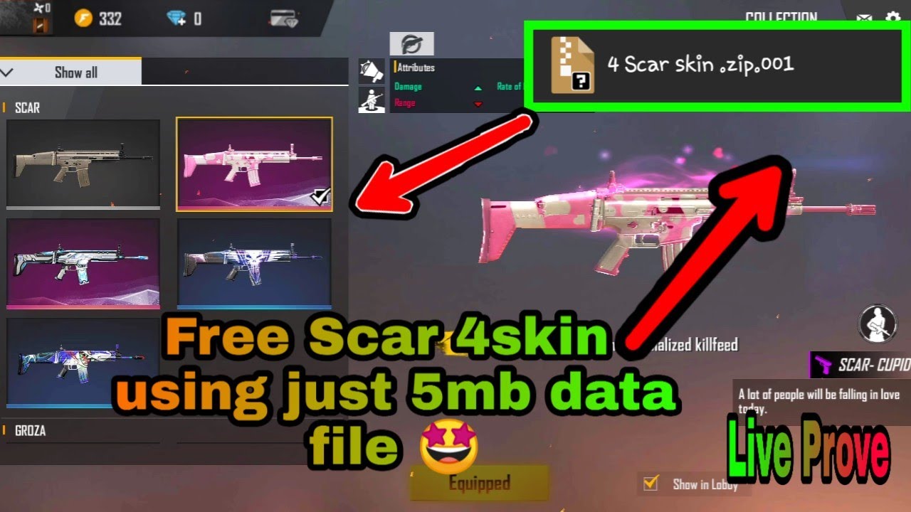 How To Get Free 4 Scar Gun Skin Free Fire Using Just 5mb Data File Youtube