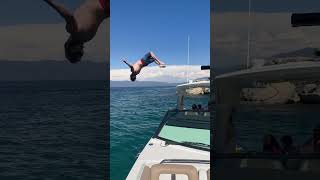 Back flipping off a luxury yacht in Lake Tahoe