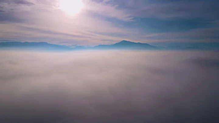 Cham, Switzerland Flying through fog. Lake Zug & Rigi