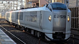 【レアな6両成田エクスプレス】2035M E259系Ne021編成 市川駅 通過シーン